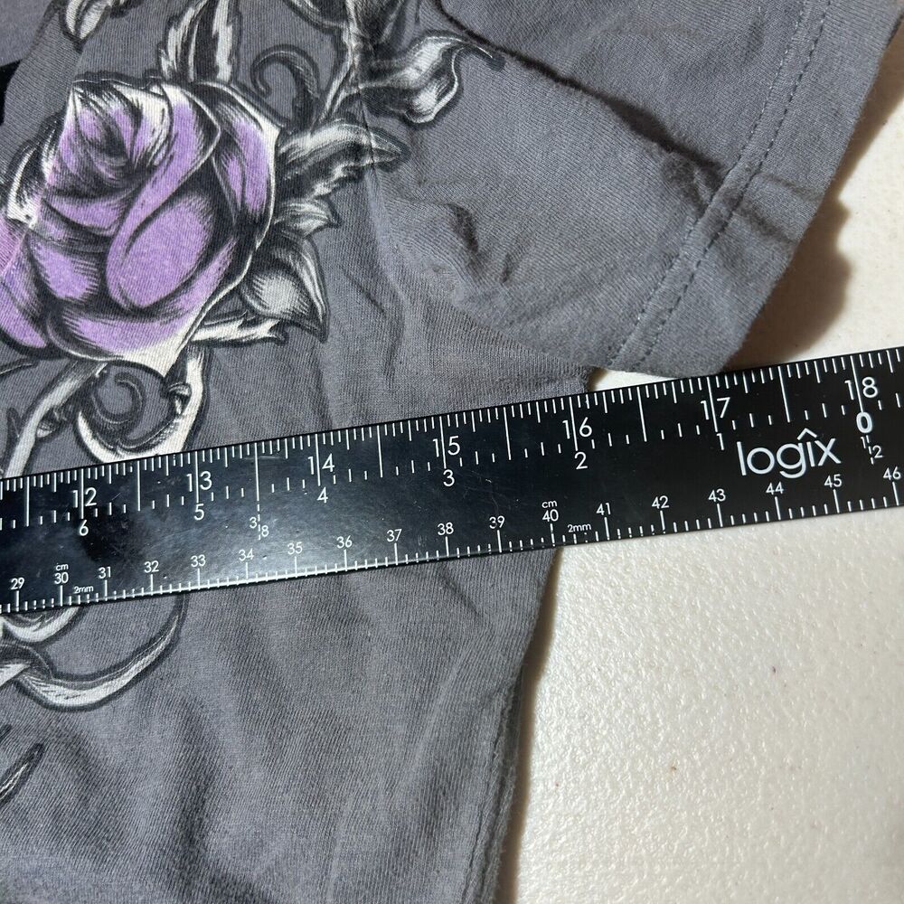 Grunge METAL MULISHA Shirt Womens Small Gray Purple Skull Y2K Goth Distressed 90 - Picture 7 of 7